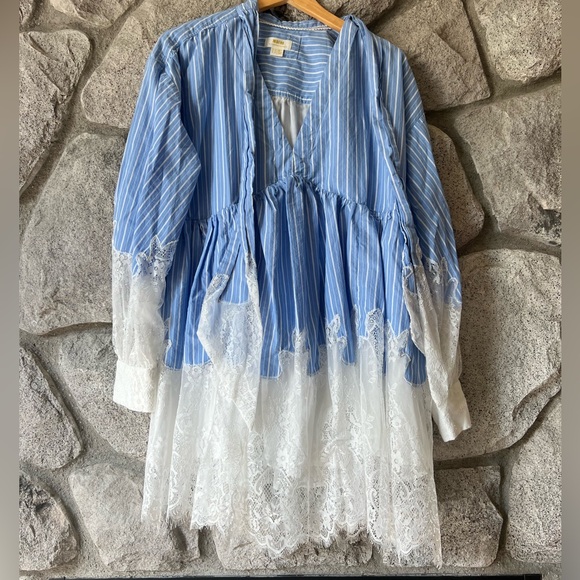 Anthropologie Maeve V-Neck Lace Twofer Mini Shirt Dress Size 14 - Picture 2 of 11